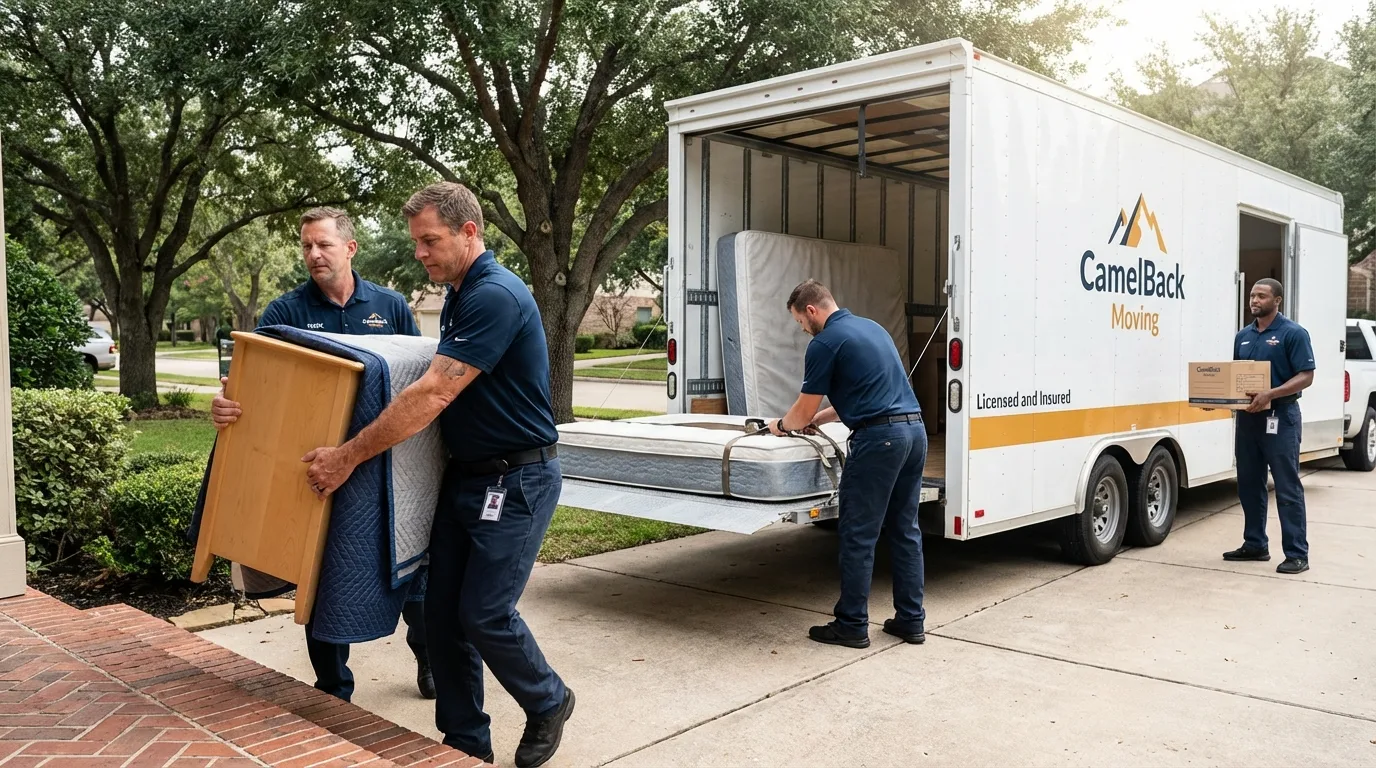 Crew loading residential truck for cross-state move from Glen Cove, NY