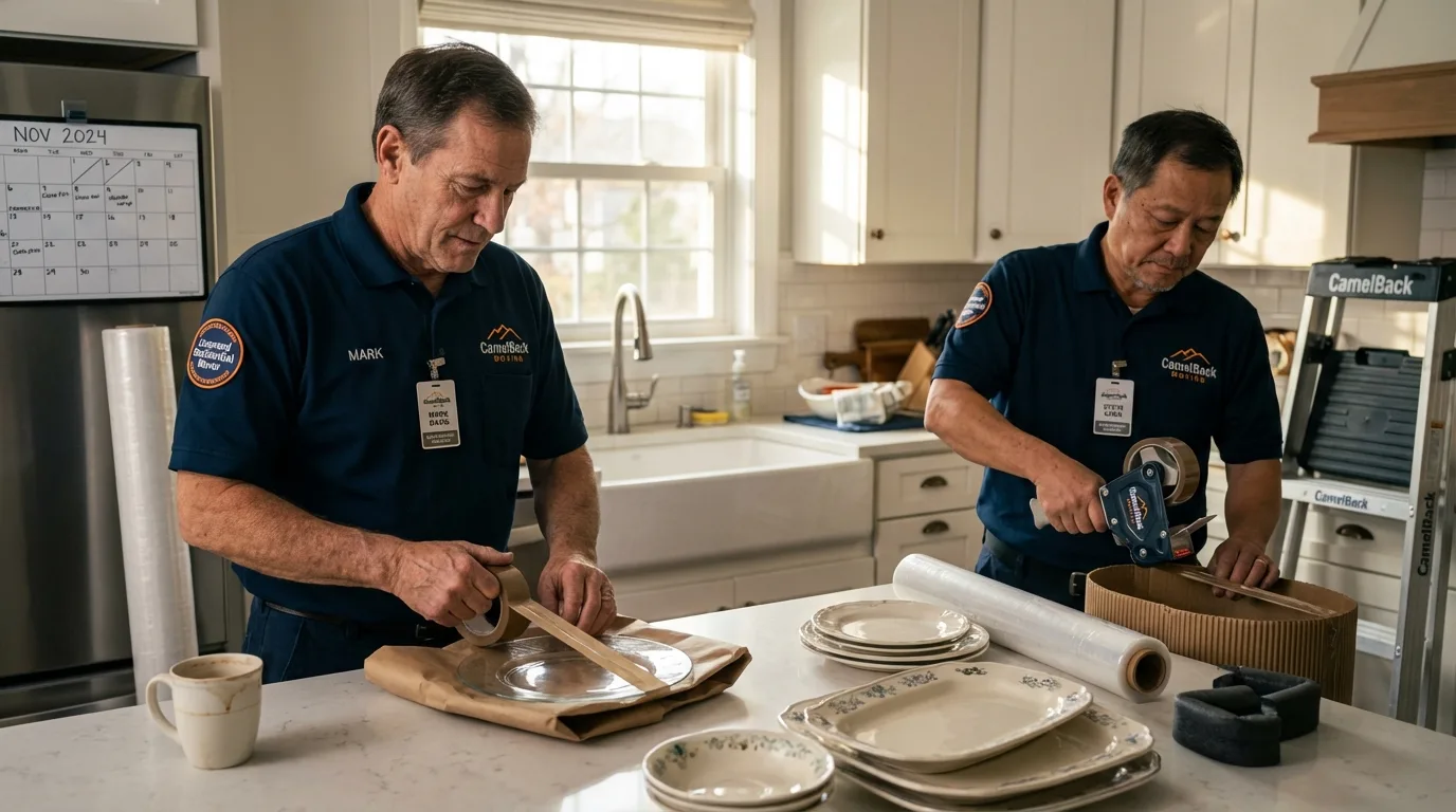 Professional crew packing kitchen dishware in Glen Cove, NY
